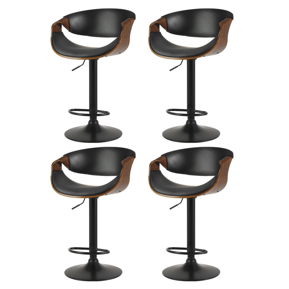Artiss 4x Bar Stools Gas Lift Leather Armrest Black