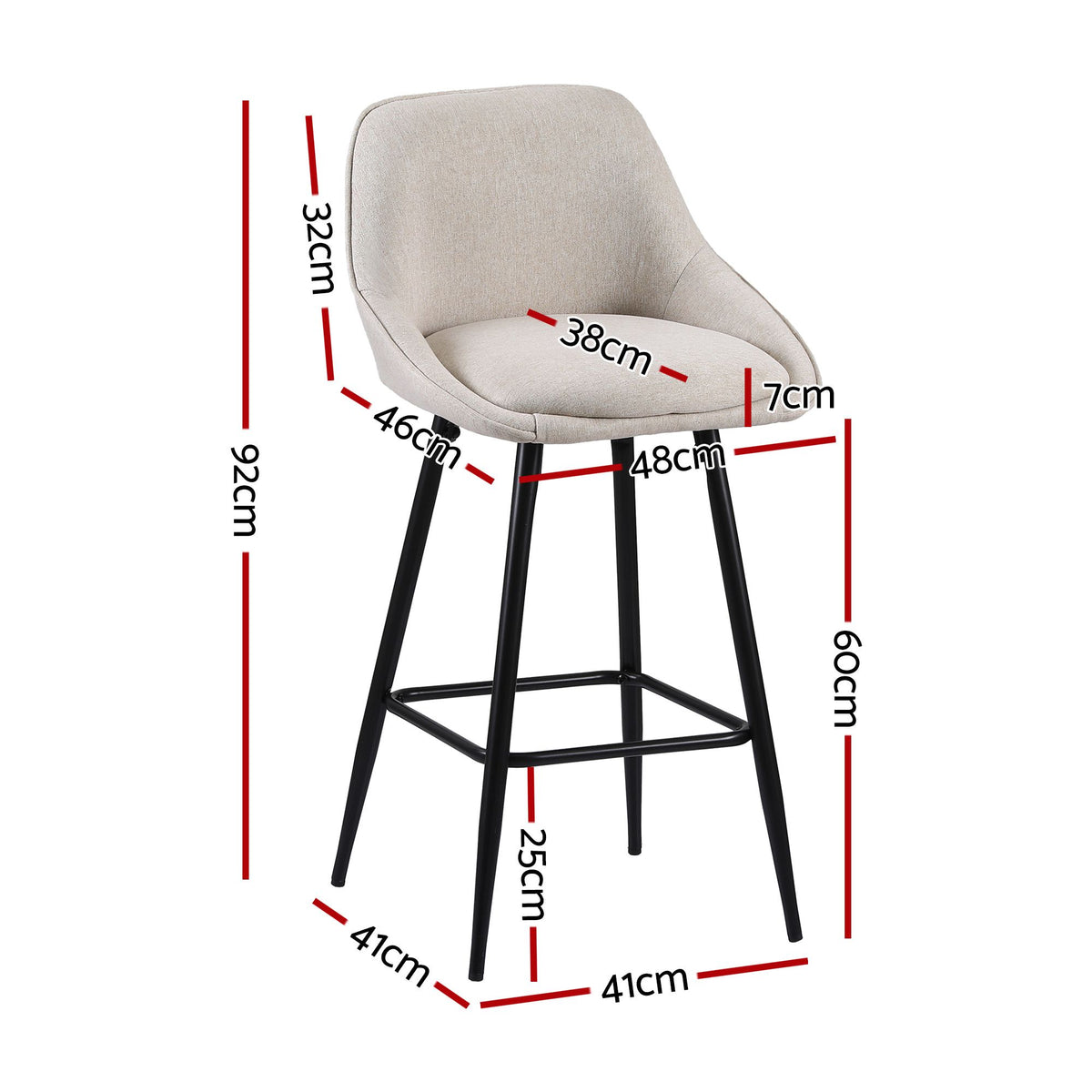 Artiss Bar Stools Set of 2 Linen Upholstered Counter Chairs with Back Padded Seat Beige