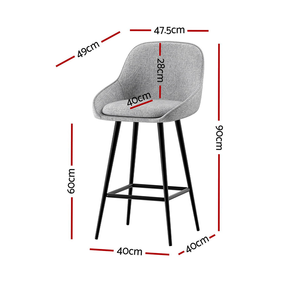 Arugmi 4x Bar Stools Upholstered Linen Grey Black