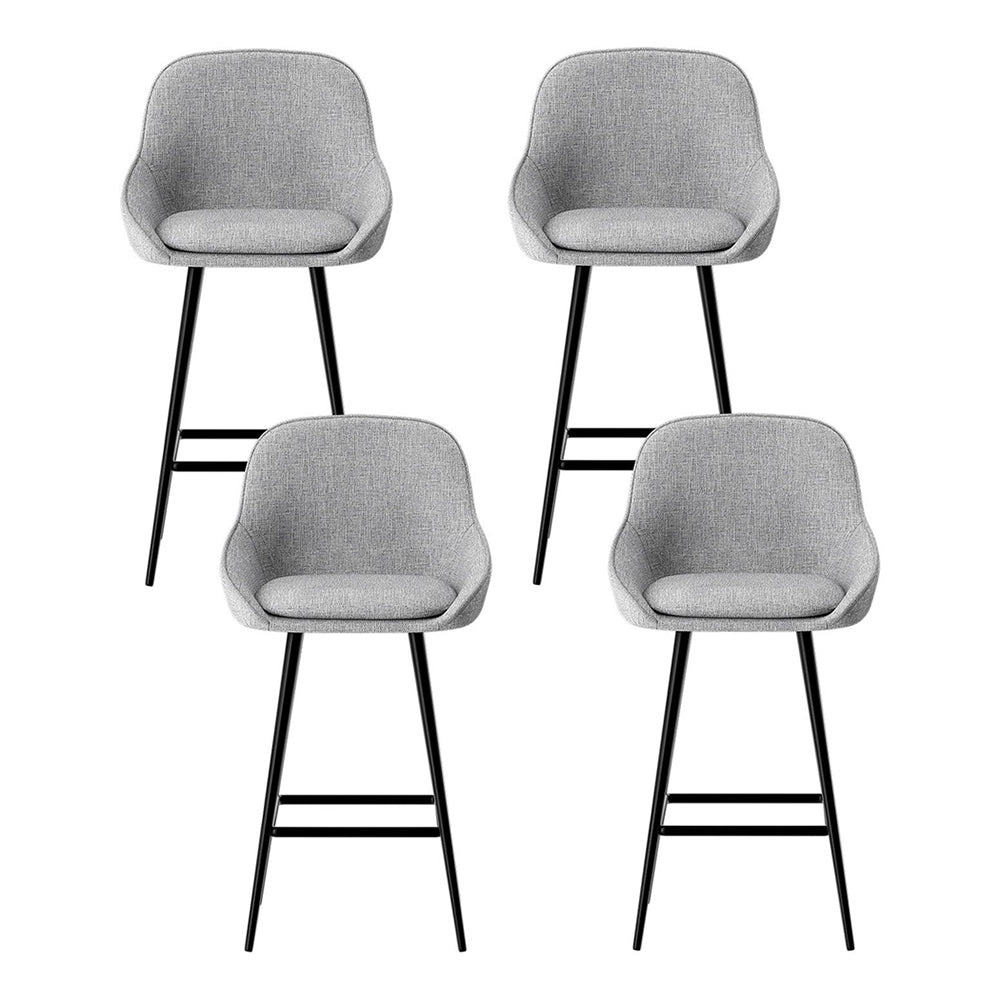 Arugmi 4x Bar Stools Upholstered Linen Grey Black