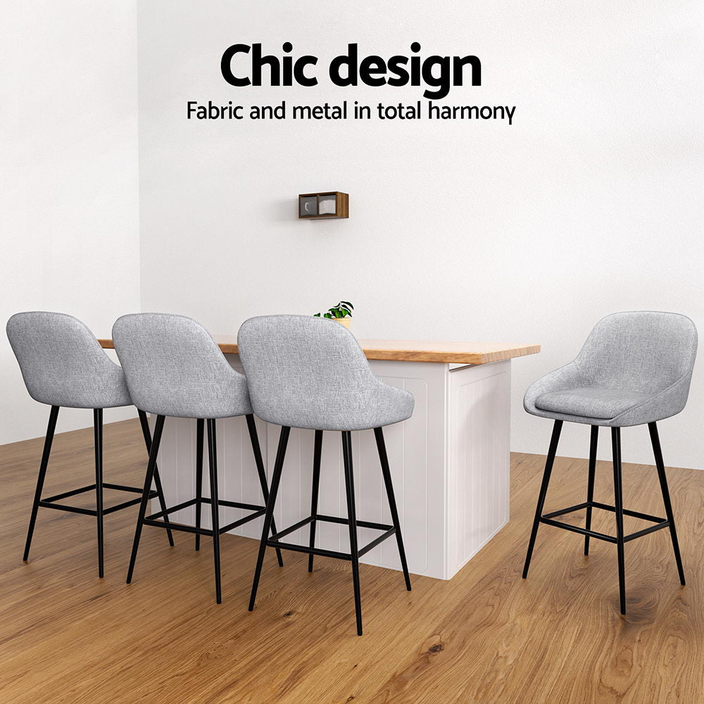 Arugmi 4x Bar Stools Upholstered Linen Grey Black