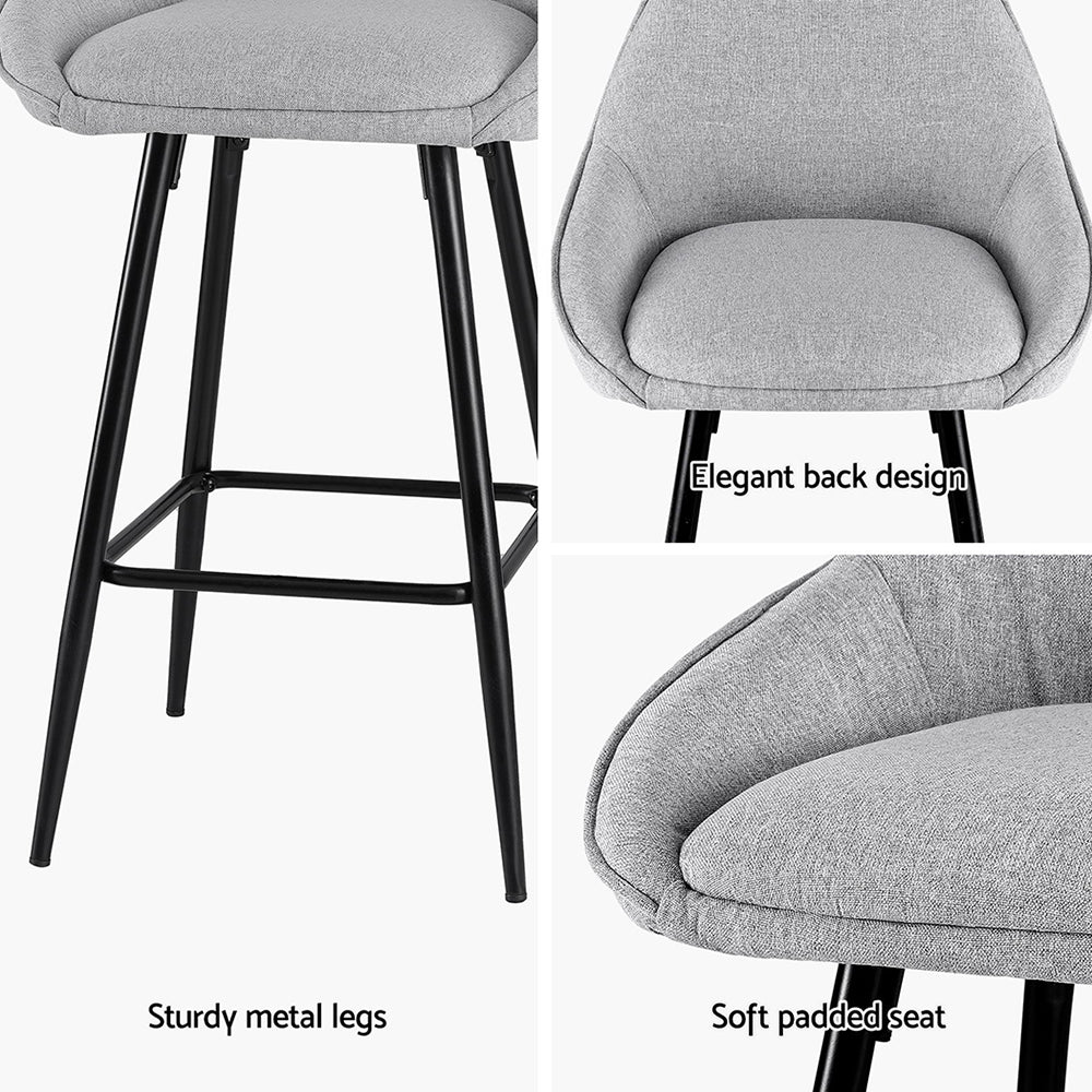 Arugmi 4x Bar Stools Upholstered Linen Grey Black