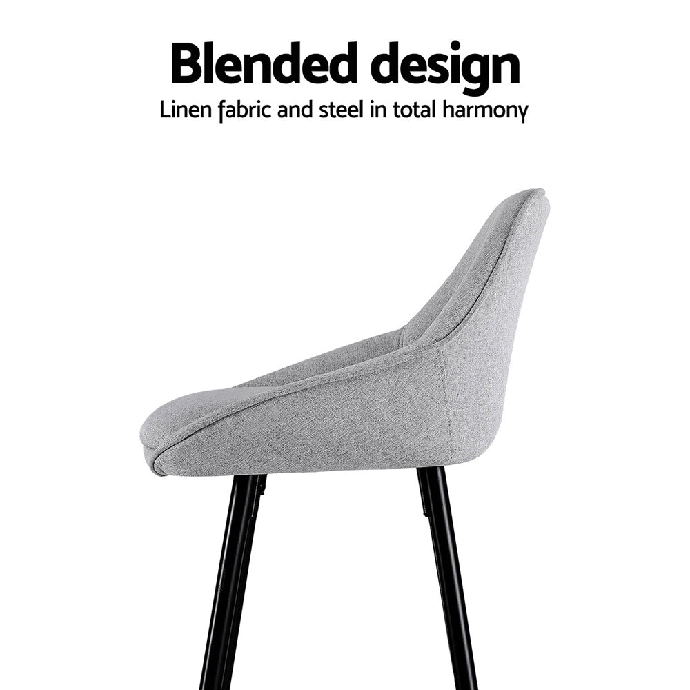 Arugmi 4x Bar Stools Upholstered Linen Grey Black