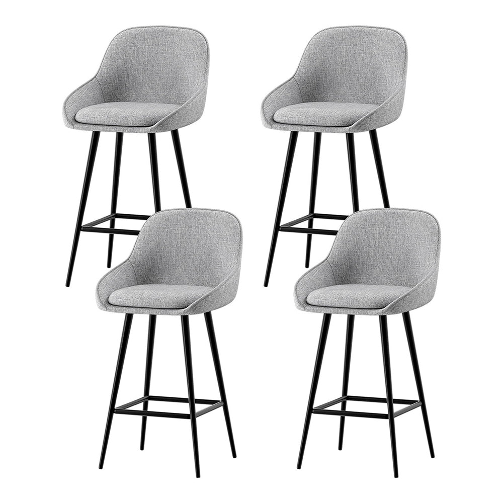 Arugmi 4x Bar Stools Upholstered Linen Grey Black