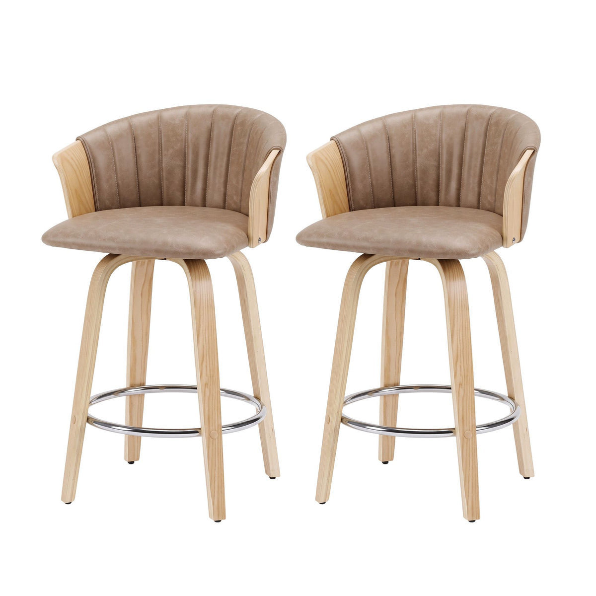 Artiss Wooden Bar Stools Set of 2 Swivel Kitchen Counter Stools Chair 66cm Khaki