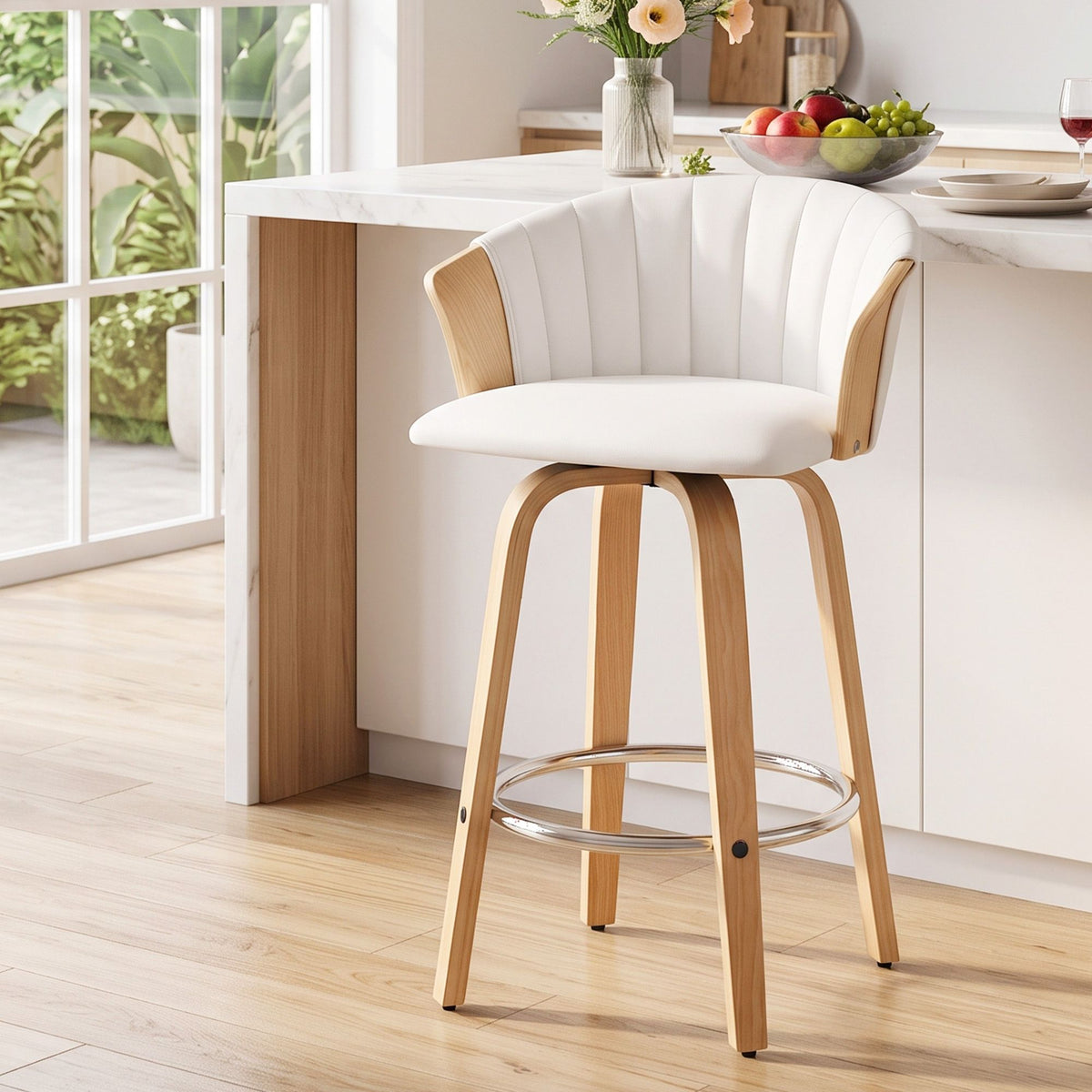 Artiss 66cm Seat Height Wooden Bar Stools Swivel Kitchen Counter Stool Chair
