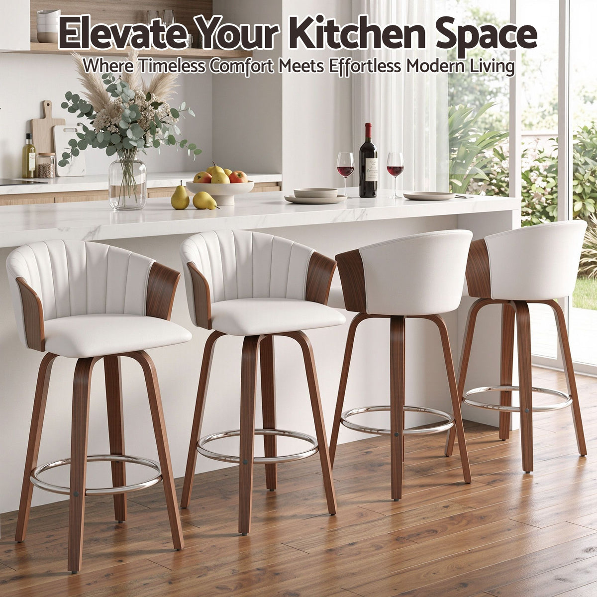 Artiss Wooden Bar Stools Set of 4 Swivel Kitchen Counter Stools Chair 66cm