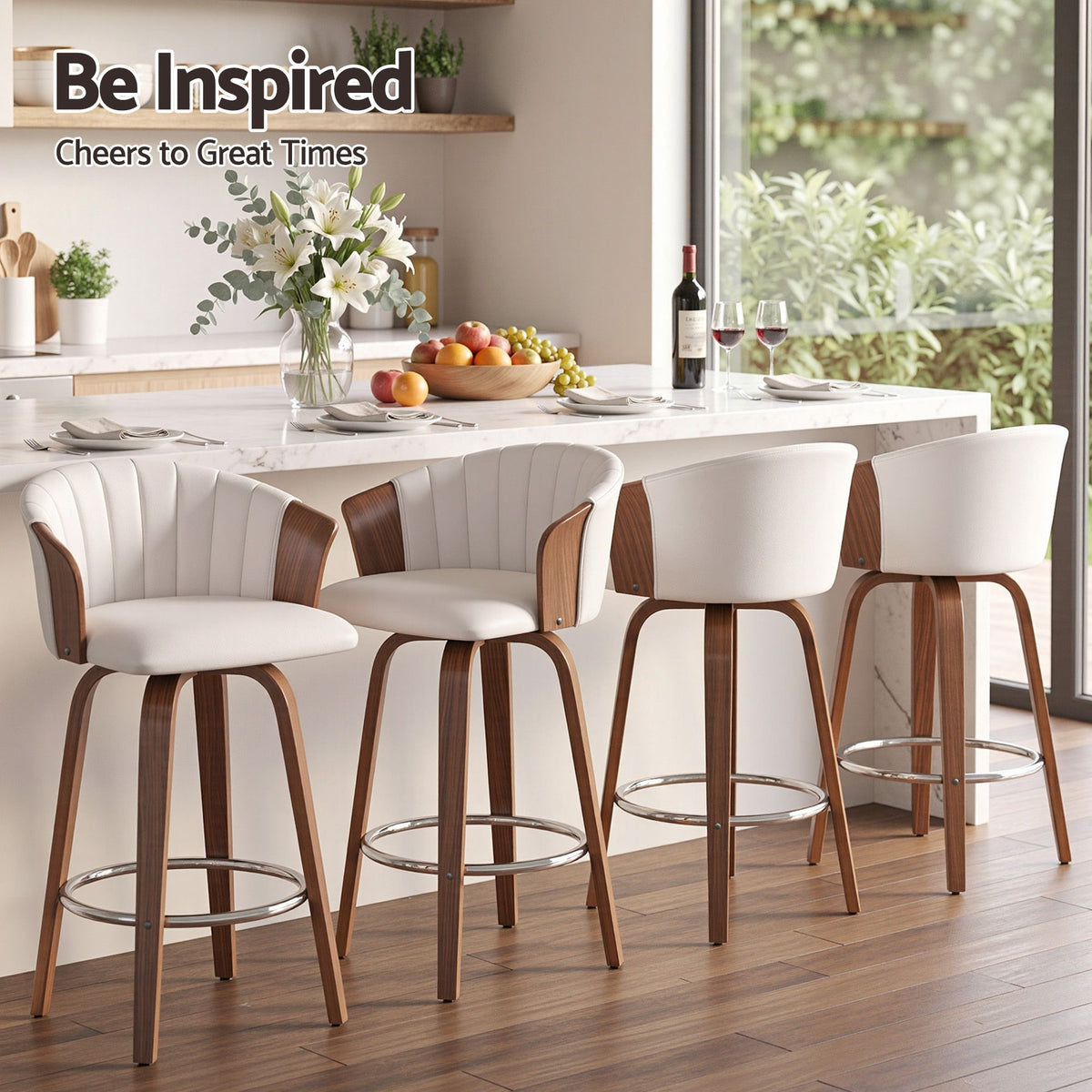 Artiss Wooden Bar Stools Set of 4 Swivel Kitchen Counter Stools Chair 66cm