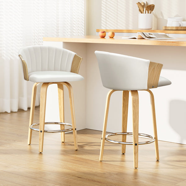 Ricardo Bar Stools Leather Swivel Counter Chairs White x2