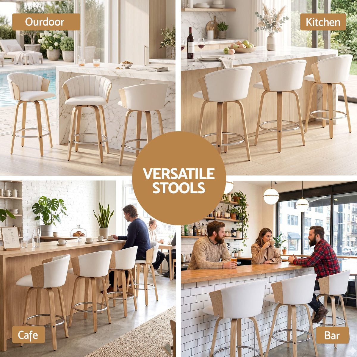 Artiss Wooden Bar Stools Set of 3 Swivel Kitchen Counter Stools Chair 66cm