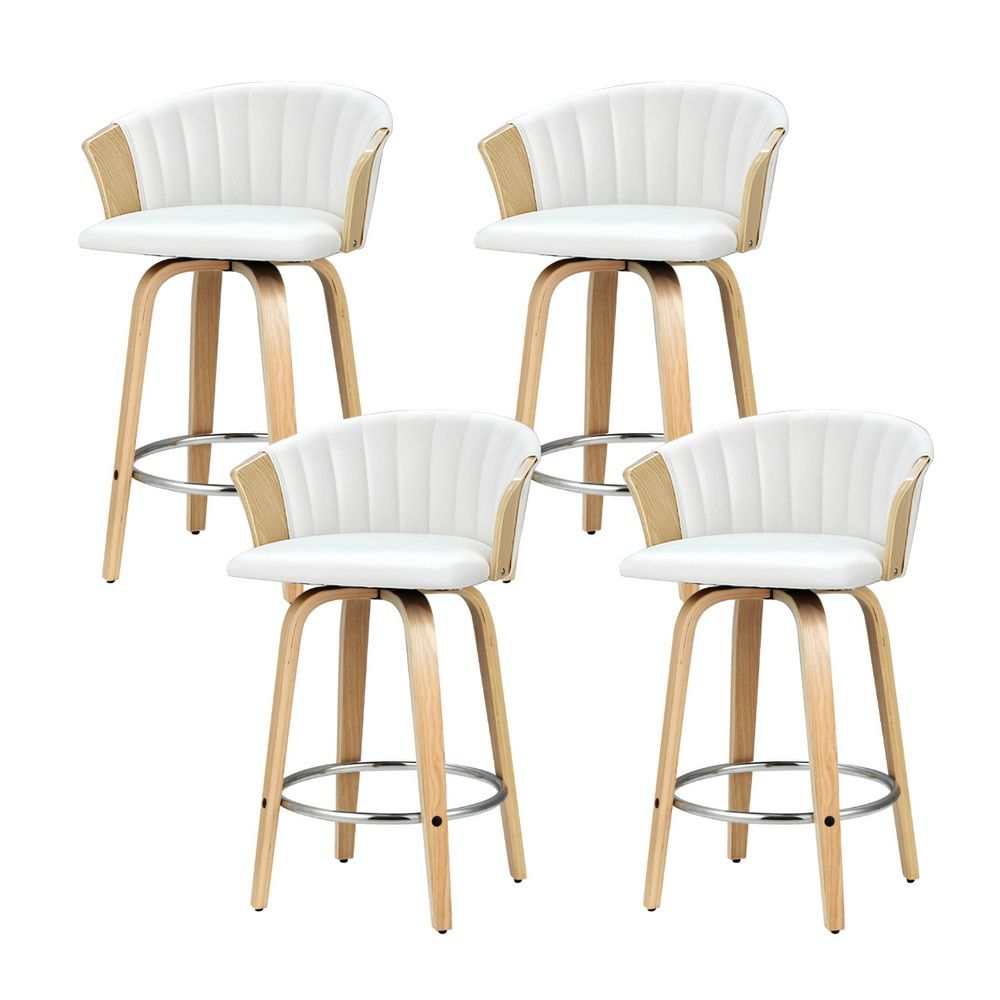 Ricardo Bar Stools Set of 4 Swivel Leather Wooden