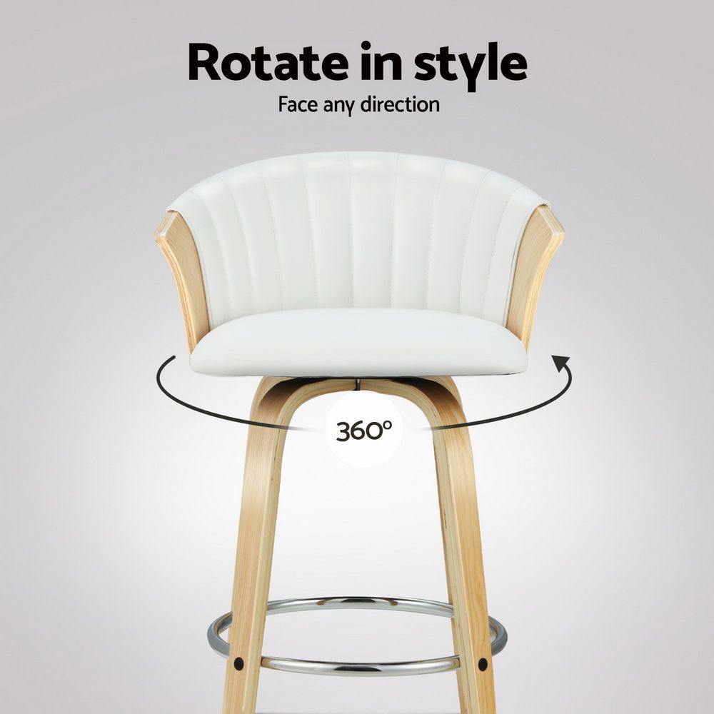 Ricardo Bar Stools Set of 4 Swivel Leather Wooden