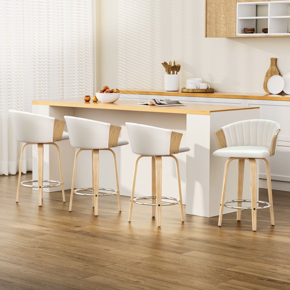 Ricardo Bar Stools Set of 4 Swivel Leather Wooden