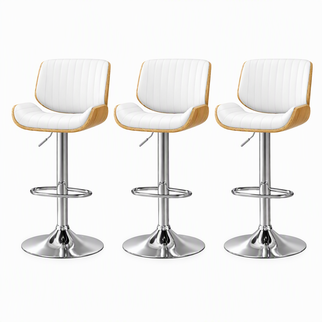 Artiss 3x Bar Stools Counter Chairs Adjustable Swivel PU Leather Galina White