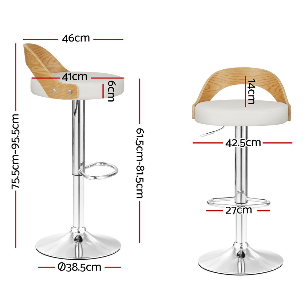 Publia Adjustable Bar Stools 4-Pack Leather Padded White