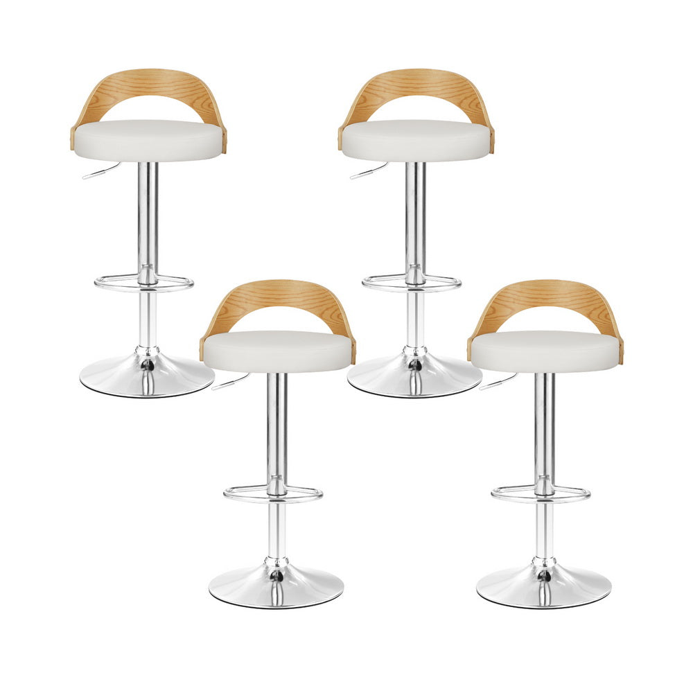 Publia Adjustable Bar Stools 4-Pack Leather Padded White