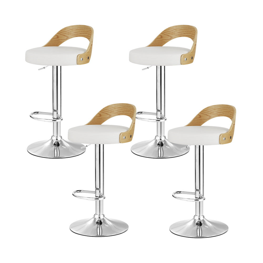 Publia Adjustable Bar Stools 4-Pack Leather Padded White