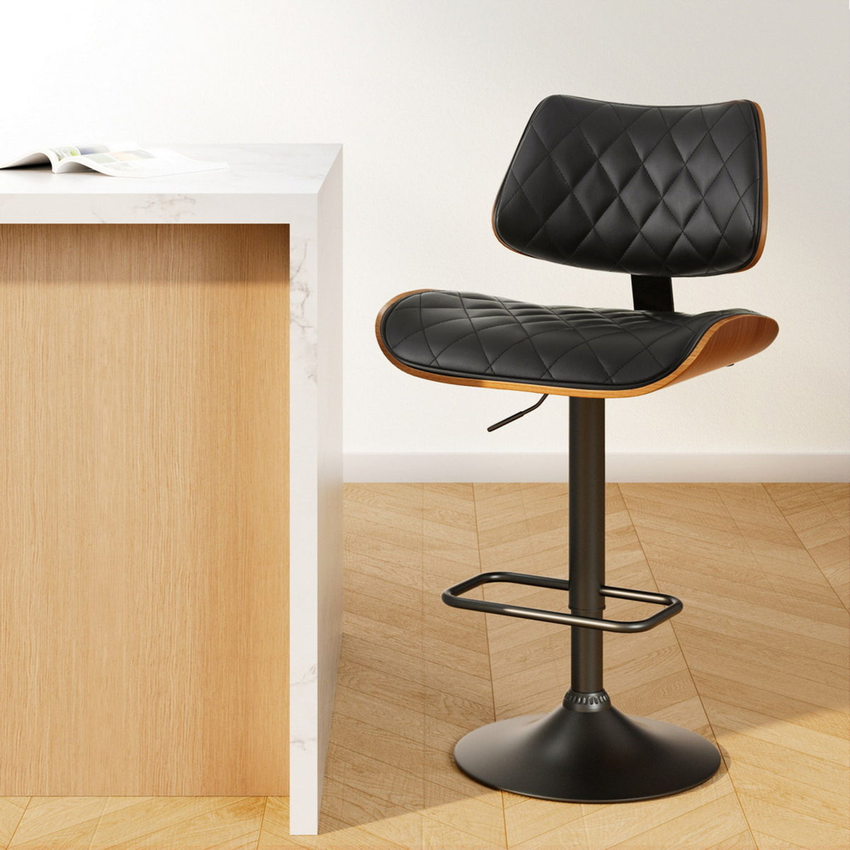 Quilla Kitchen Bar Stool Gas Lift Black PU Leather