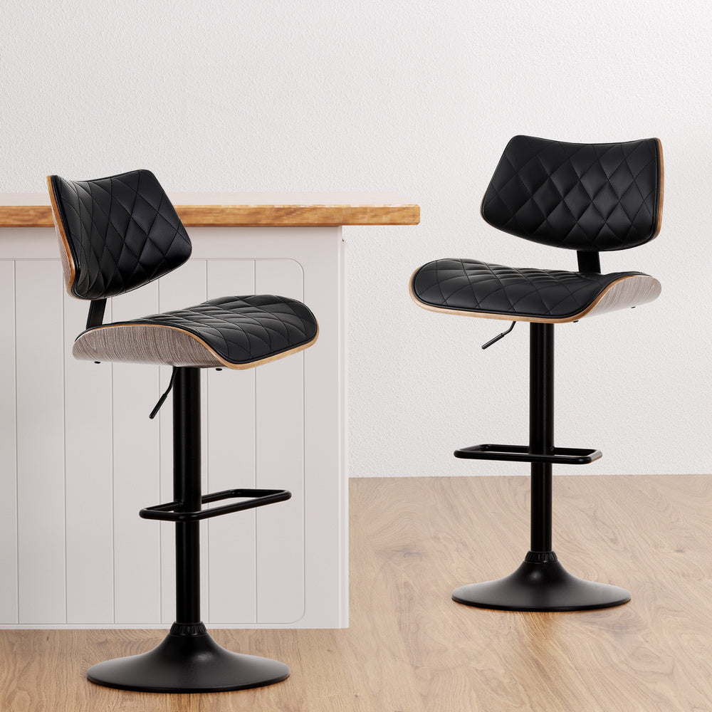 Adjustable Gas Lift Bar Stools, PU Leather, Wood Finish - Artiss