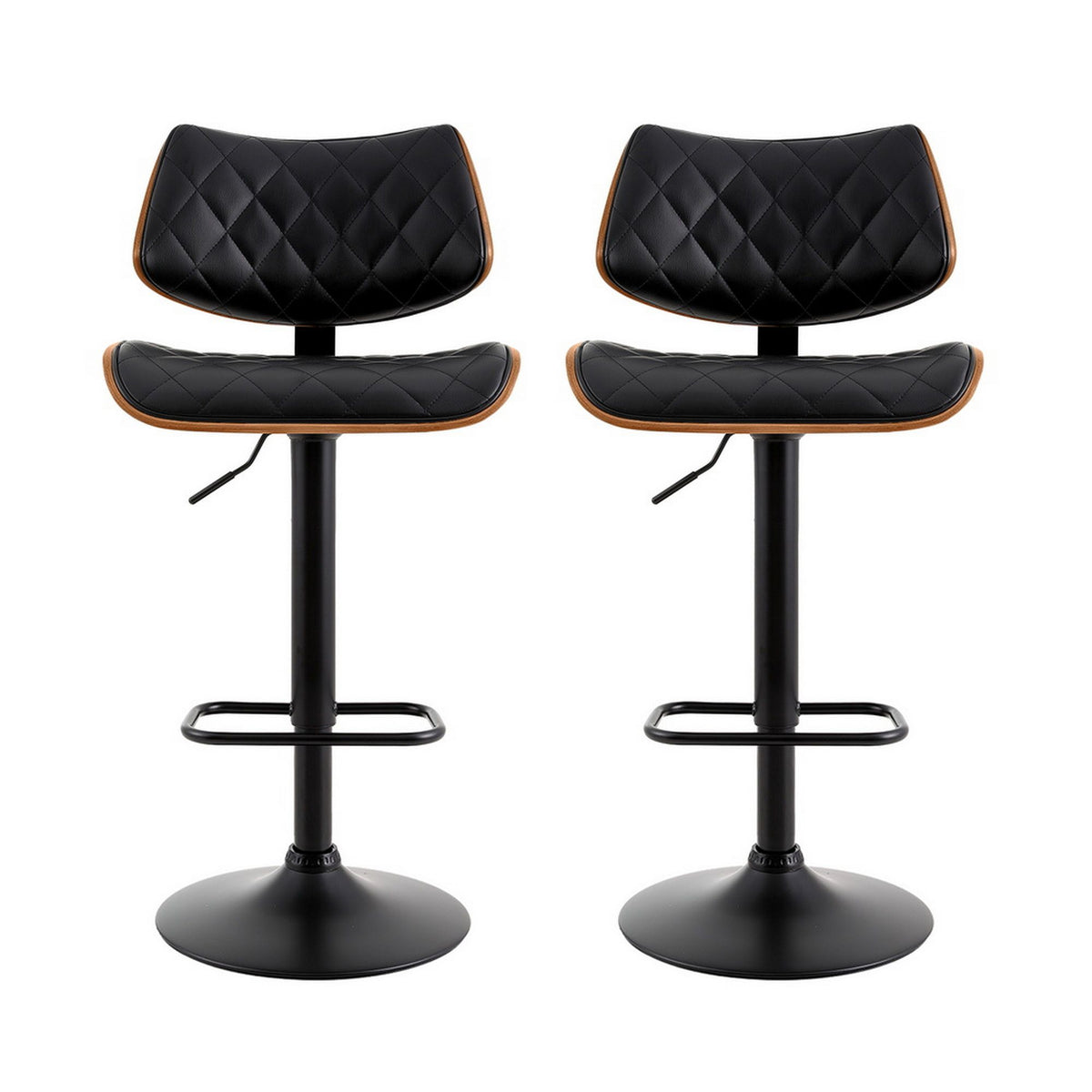 Quilla 2x Gas Lift Bar Stools Bentwood Leather Black