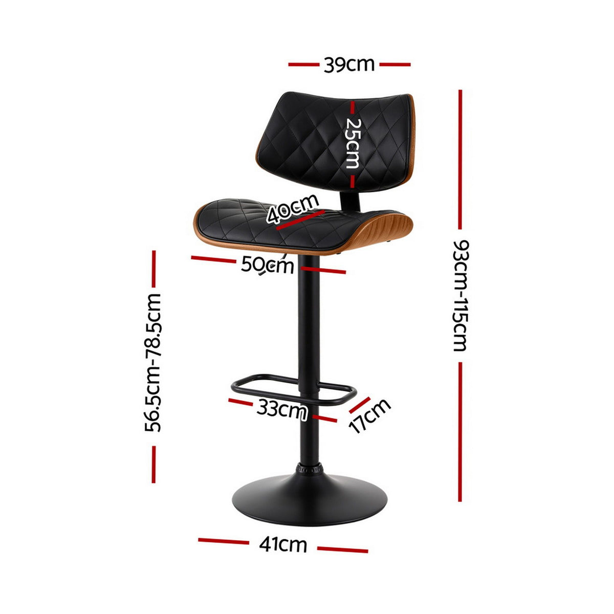 Quilla Bar Stools Set of 4 Gas Lift Kitchen Chairs Black