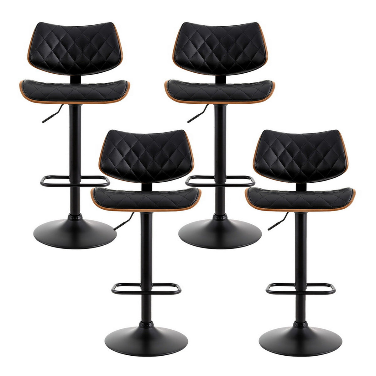 Quilla Bar Stools Set of 4 Gas Lift Kitchen Chairs Black