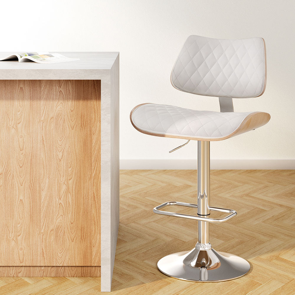 Quilla Adjustable Bar Stool Leather Bentwood White