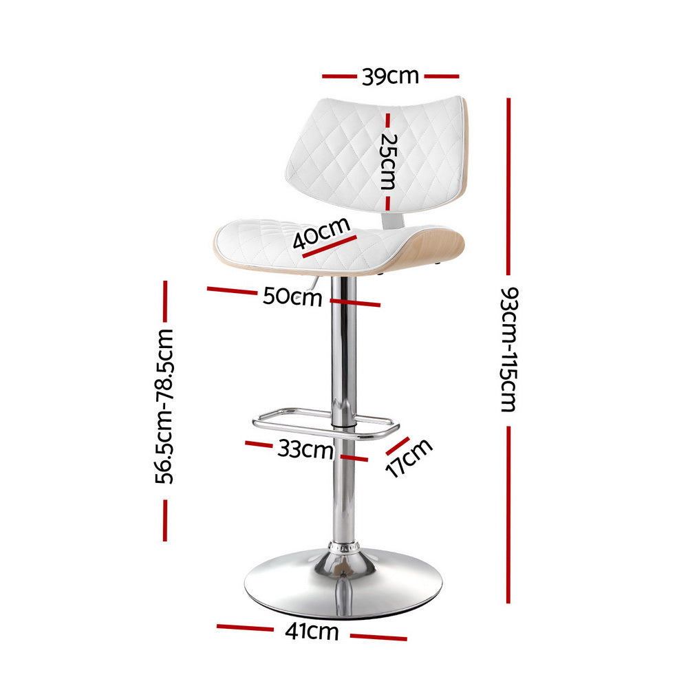 Quilla Bar Stools Set of 4 Gas Lift Swivel White Leather