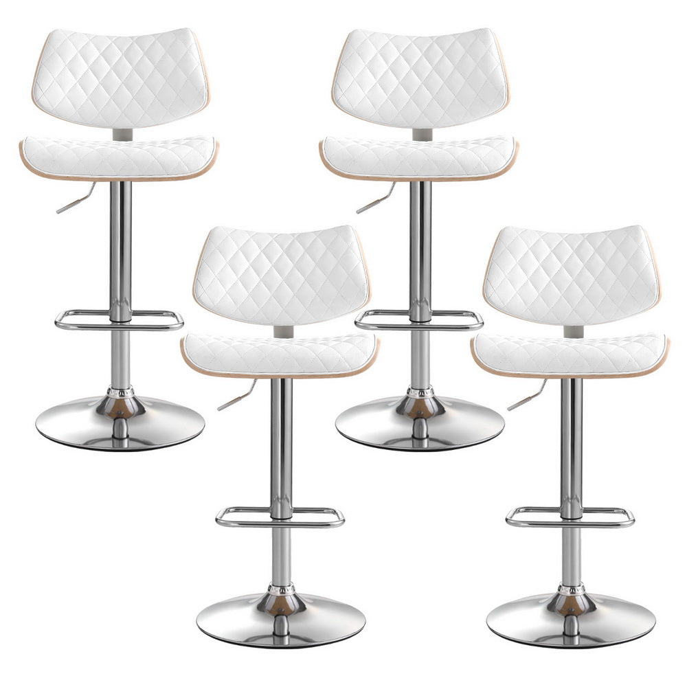 Quilla Bar Stools Set of 4 Gas Lift Swivel White Leather