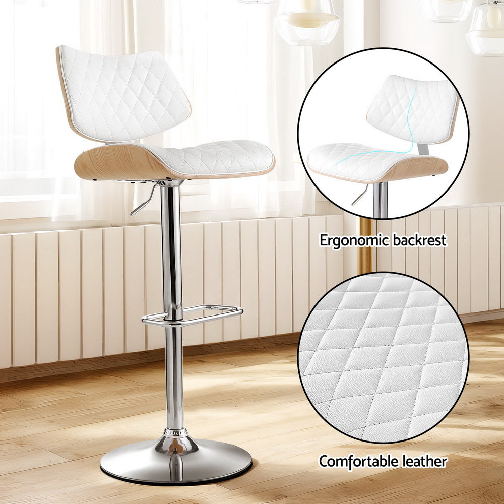 Quilla Bar Stools Set of 4 Gas Lift Swivel White Leather