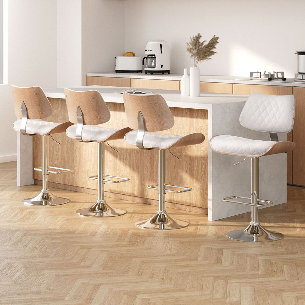 Quilla Bar Stools Set of 4 Gas Lift Swivel White Leather