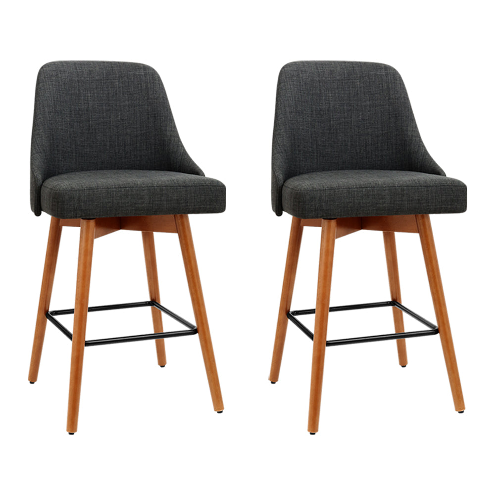 Faux Linen Swivel Bar Stools, Wooden Frame, Set of 2 - Artiss