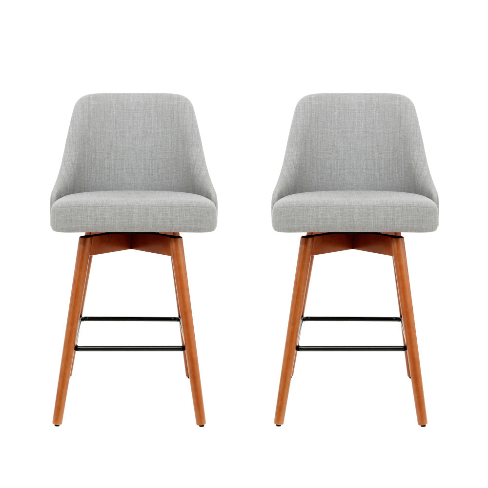 Artiss 2x Swivel Bar Stools Wooden Light Grey