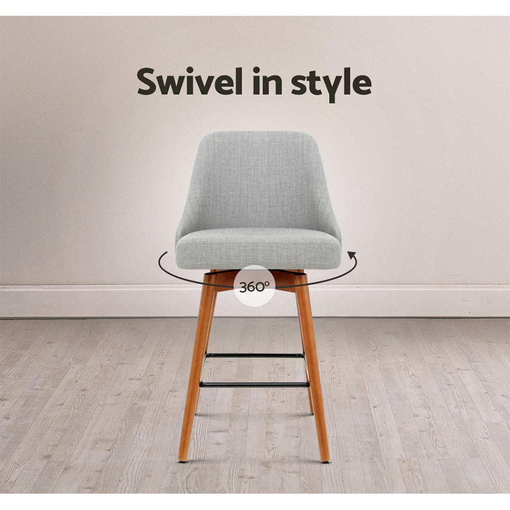 Artiss 2x Swivel Bar Stools Wooden Light Grey
