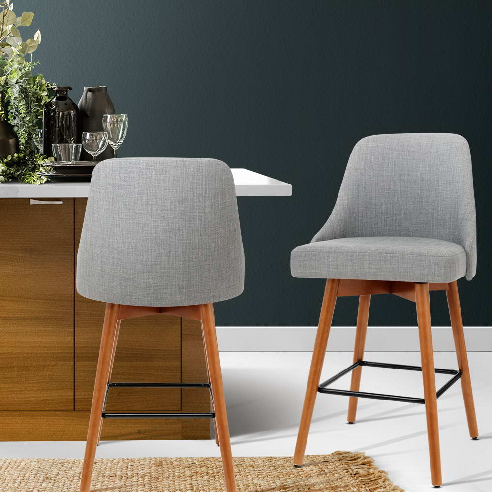 Artiss 2x Swivel Bar Stools Wooden Light Grey