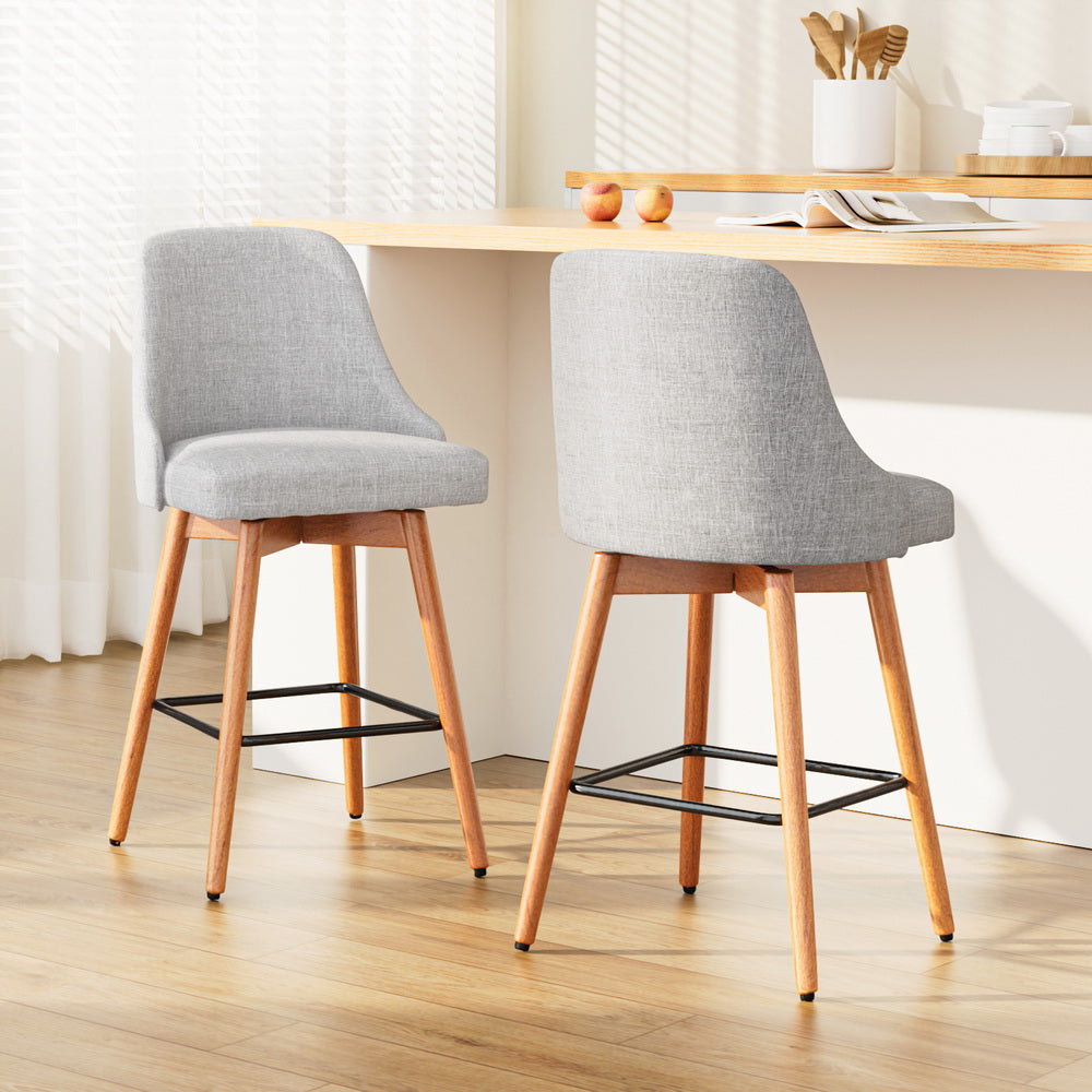 Artiss 2x Swivel Bar Stools Wooden Light Grey