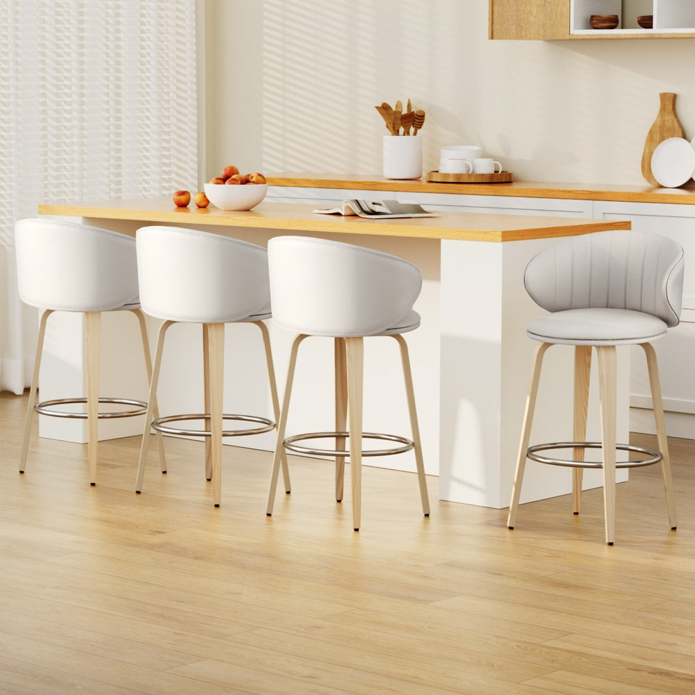Artiss Set of 4 Bar Stools PU Leather Beige Wood