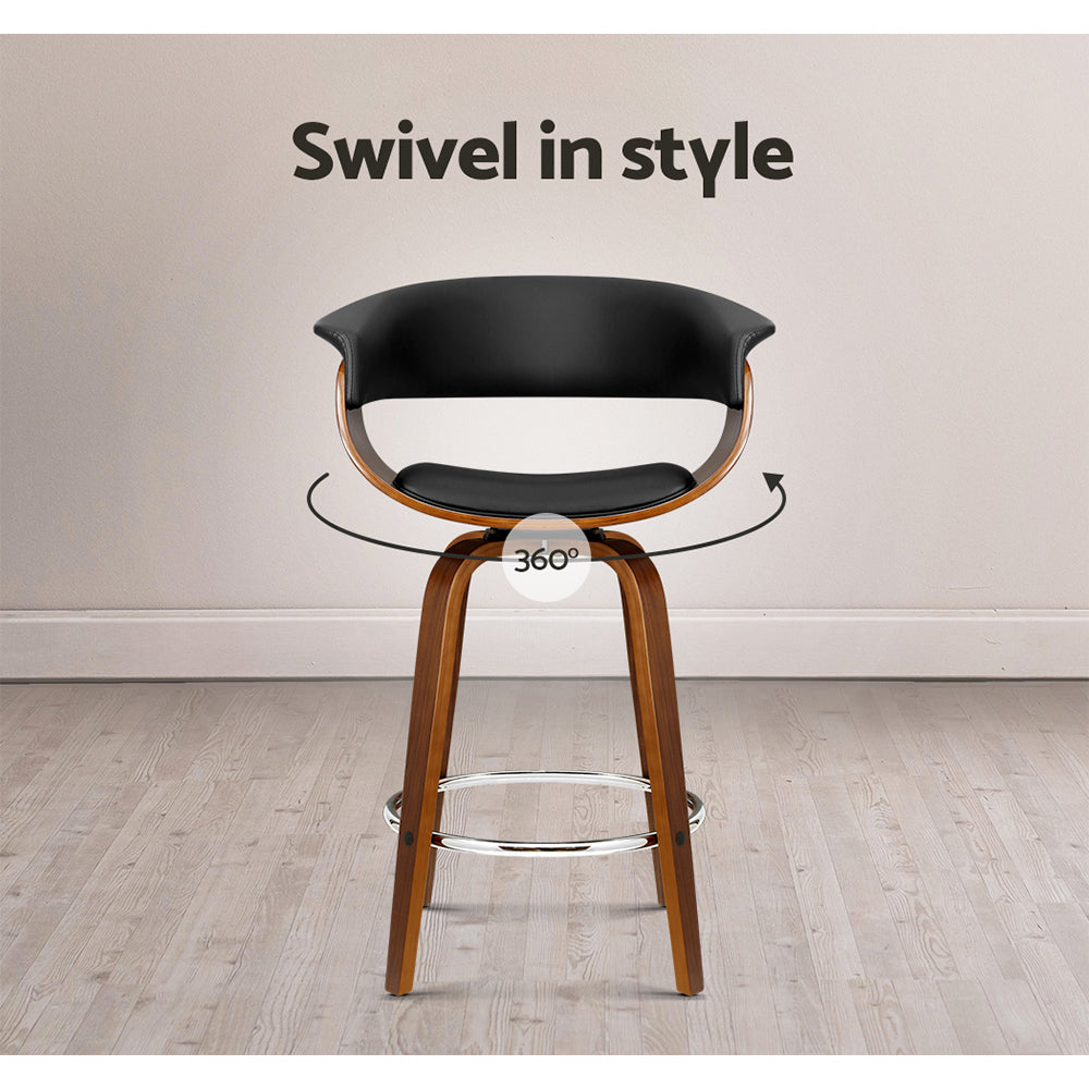 Artiss Swivel Bar Stool with PU Leather Seat Wooden