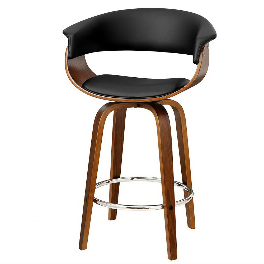 Artiss Swivel Bar Stool with PU Leather Seat Wooden