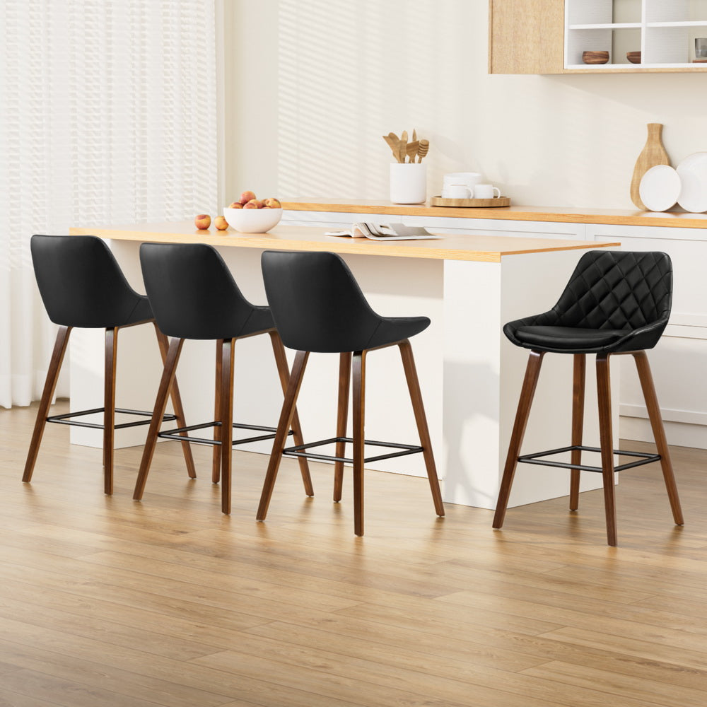 Bentwood 68cm Bar Stools PU Leather Seat Black Set of 4
