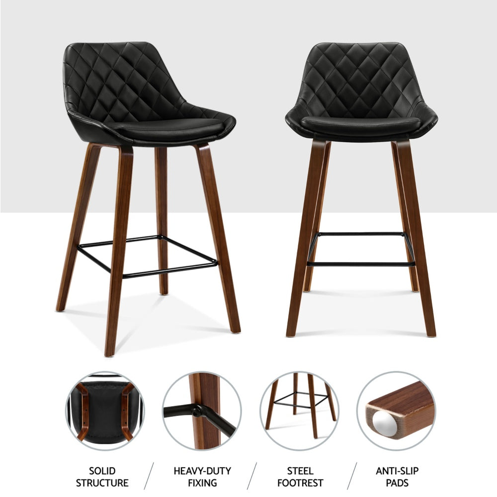 Bentwood 68cm Bar Stools PU Leather Seat Black Set of 4