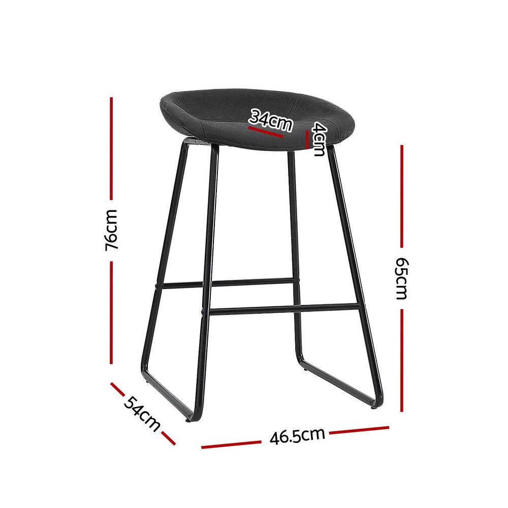 Thick Foam Padded Bar Stools Set, PU Leather, Metal - Artiss