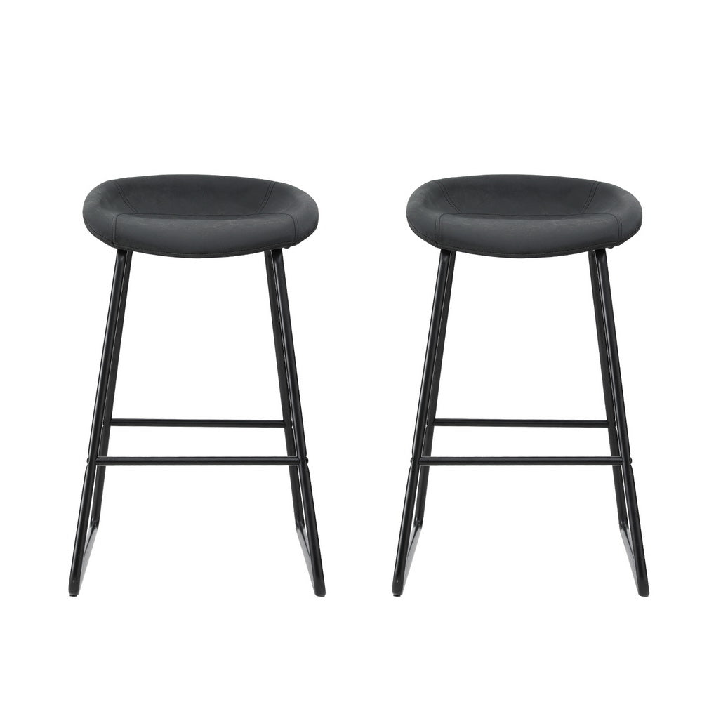 Thick Foam Padded Bar Stools Set, PU Leather, Metal - Artiss