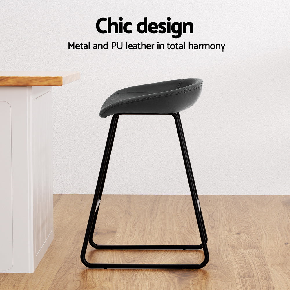 Thick Foam Padded Bar Stools Set, PU Leather, Metal - Artiss