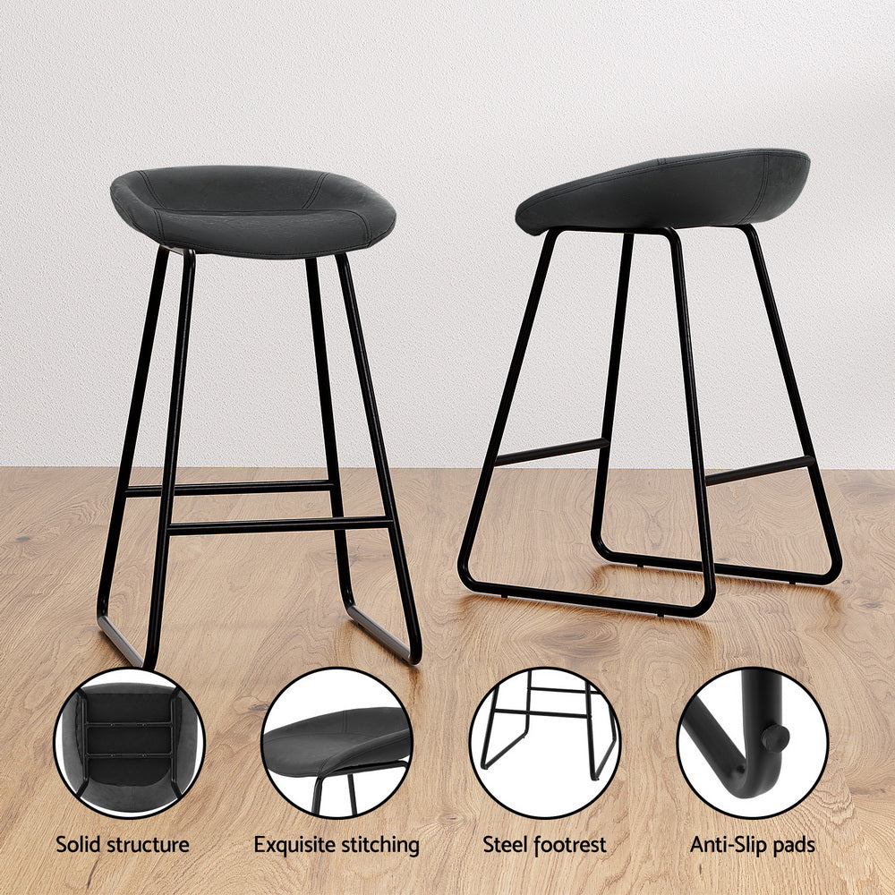 Thick Foam Padded Bar Stools Set, PU Leather, Metal - Artiss