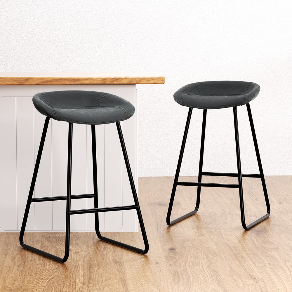 Thick Foam Padded Bar Stools Set, PU Leather, Metal - Artiss