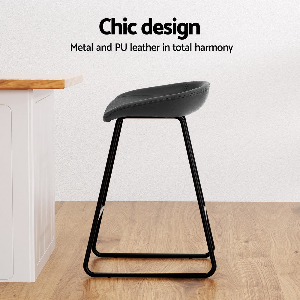 Ludovic Bar Stools Set of 4 PU Leather Metal Black