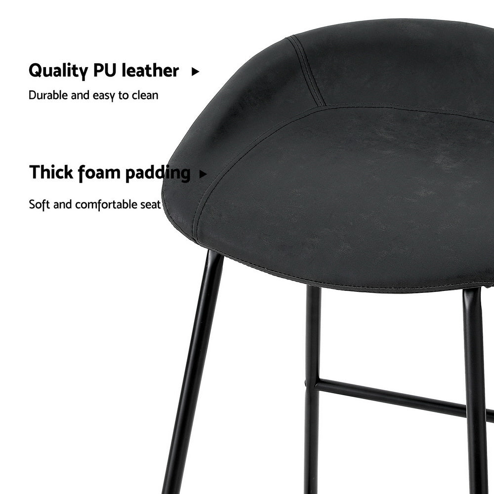Ludovic Bar Stools Set of 4 PU Leather Metal Black