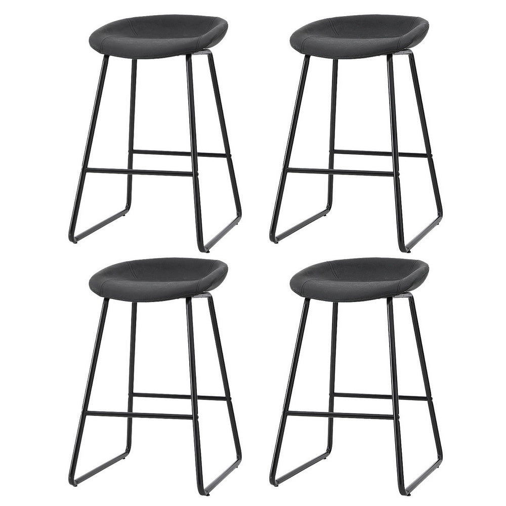 Ludovic Bar Stools Set of 4 PU Leather Metal Black