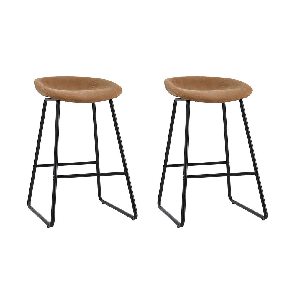 Brown PU Leather Bar Stools with Metal Frame 2X Set